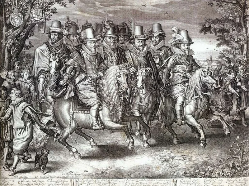 1580-Willem Jacobsz. Delff - Corteo a cavallo di sei principi della Casa d'Orange - Nassau